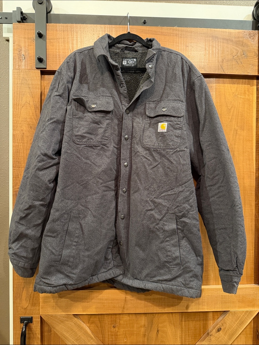 Carhartt 105939 Sherpa Lined Shirt Jacket 2XL Tall Relaxed Fit Charcoal